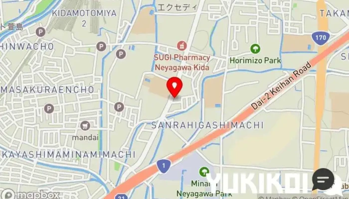 の地図 お好み焼・鉄板焼 きん太 寝屋川大成町店 お好み焼き店, ファミリー レストラン, 居酒屋, 和食店, 鉄板焼き店, 焼肉店 で 寝屋川市