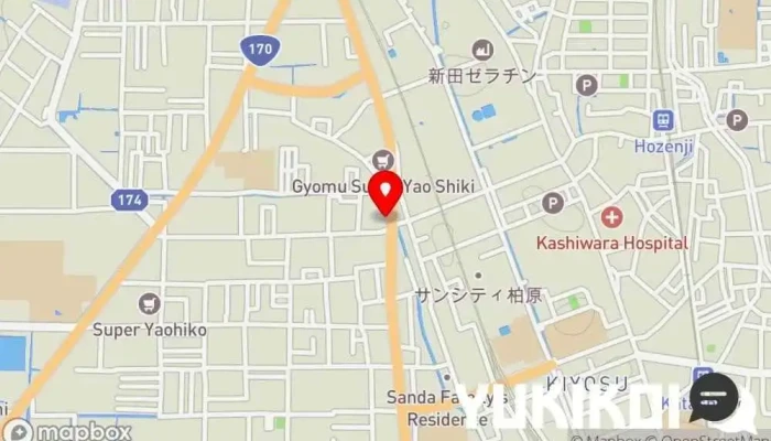 の地図 ココス 柏原店 ファミリー レストラン, 朝食レストラン, フレンチステーキハウス, ピザ店 で 柏原市