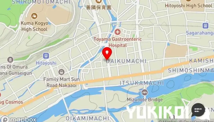 の地図 上村うなぎ屋 うなぎ料理店 で 人吉市