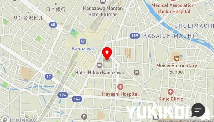 の地図 料理旅館 金沢茶屋 旅館, ふぐ料理店, 会席・懐石料理店, うなぎ料理店 で 金沢市