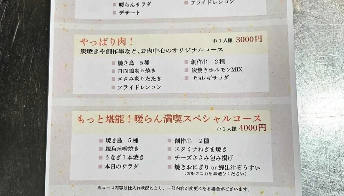 炭火焼鳥 暖らん -  オーナー提供 - 羽咋市