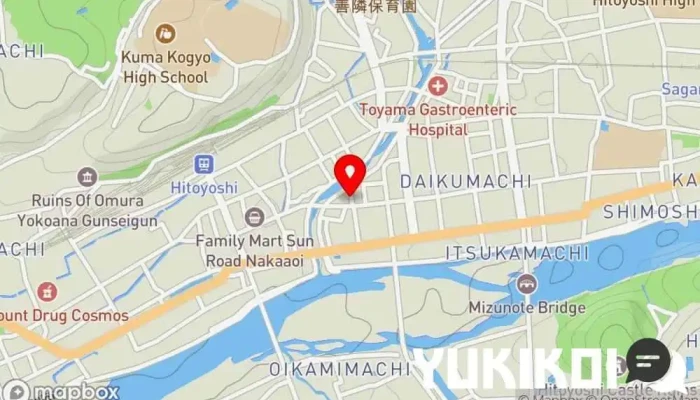 の地図 虎鉄 寿司店 で 人吉市